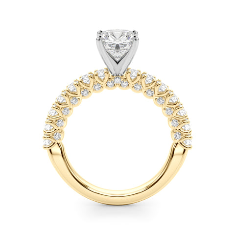 Yellow gold Cushion Diamond Pavé Band Solitaire Ring with Four-Prong Setting