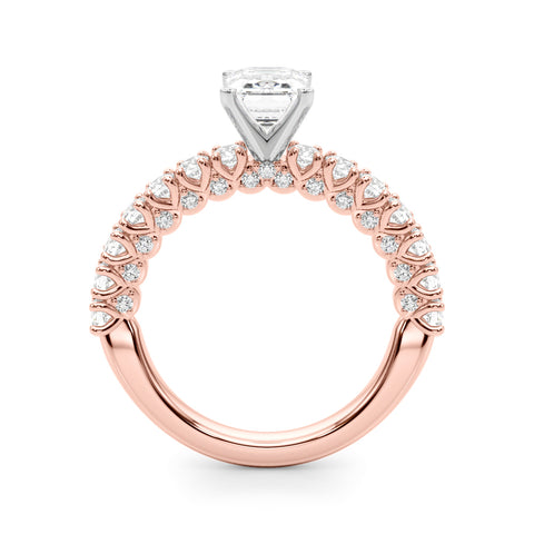 Rose gold Emerald Diamond Pavé Band Solitaire Ring with Four-Prong Setting