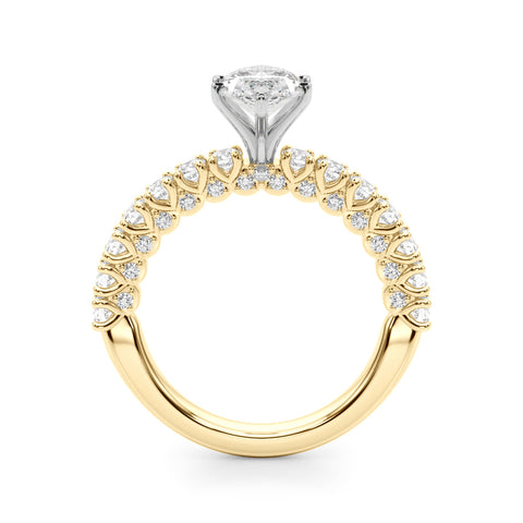 Yellow gold Marquise Diamond Pavé Band Solitaire Ring with Four-Prong Setting