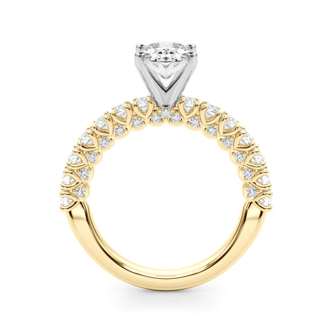 Yellow gold Oval Diamond Pavé Band Solitaire Ring with Four-Prong Setting