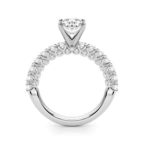 White gold Oval Diamond Pavé Band Solitaire Ring with Four-Prong Setting