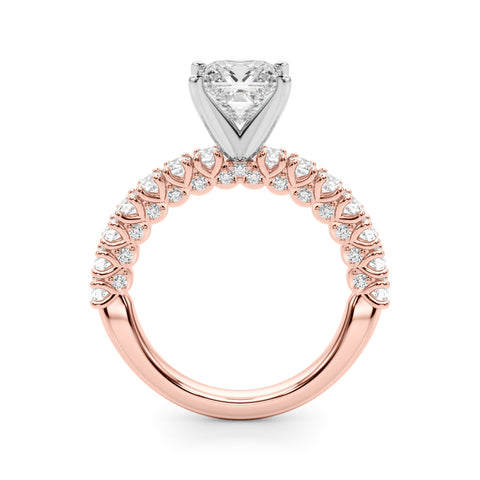 Rose gold Princess Diamond Pavé Band Solitaire Ring with Four-Prong Setting