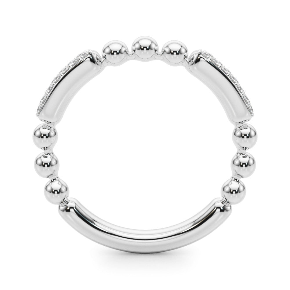White gold Pave Round Diamond Beaded Band with Shared Prong Setting 2