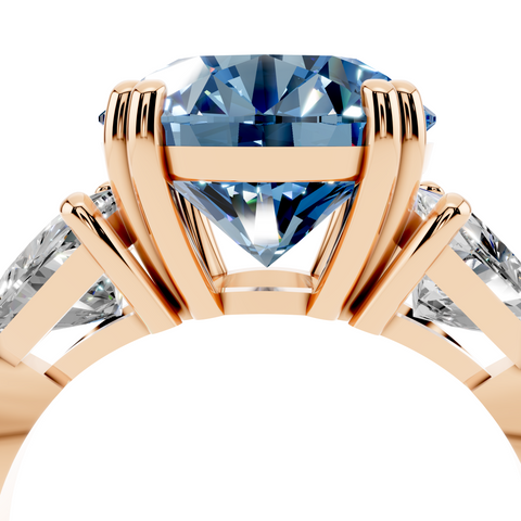 Rose gold Fancy Blue Round cut Brilliant and Trilliant Diamond Three-Stone Ring