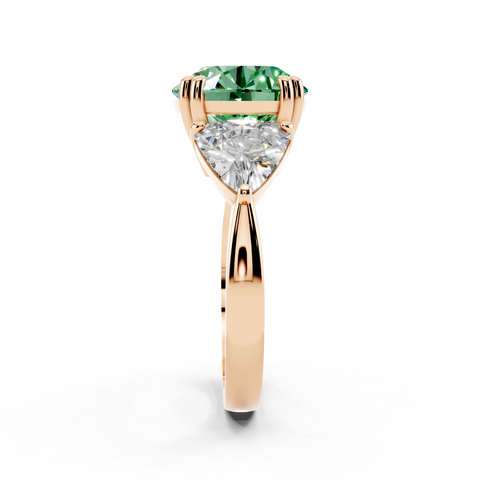 Rose gold Fancy Green Round cut Brilliant and Trilliant Diamond Three-Stone Ring