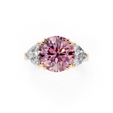 18K Rose Gold 1.05 Carat Pink VVS2 Round Brilliant and Trilliant Diamond Three-Stone Ring