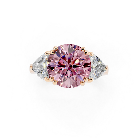 Rose gold Fancy Pink Round cut Brilliant and Trilliant Diamond Three-Stone Ring