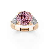 18K Rose Gold 1.05 Carat Pink VVS2 Round Brilliant and Trilliant Diamond Three-Stone Ring