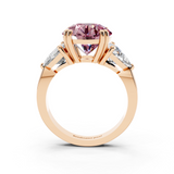18K Rose Gold 1.05 Carat Pink VVS2 Round Brilliant and Trilliant Diamond Three-Stone Ring