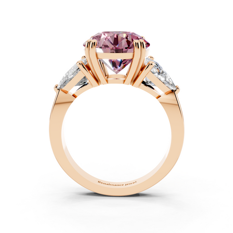 Rose gold Fancy Pink Round cut Brilliant and Trilliant Diamond Three-Stone Ring