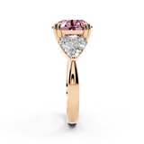 18K Rose Gold 1.05 Carat Pink VVS2 Round Brilliant and Trilliant Diamond Three-Stone Ring