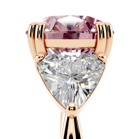 Rose gold Fancy Pink Round cut Brilliant and Trilliant Diamond Three-Stone Ring