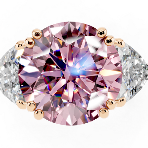 Rose gold Fancy Pink Round cut Brilliant and Trilliant Diamond Three-Stone Ring
