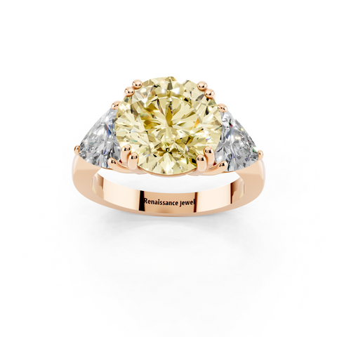 Rose gold Fancy Yellow Round cut Brilliant and Trilliant Diamond Three-Stone Ring