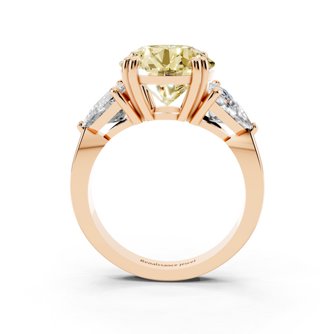 Rose gold Fancy Yellow Round cut Brilliant and Trilliant Diamond Three-Stone Ring