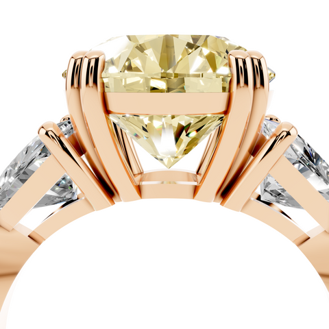 Rose gold Fancy Yellow Round cut Brilliant and Trilliant Diamond Three-Stone Ring