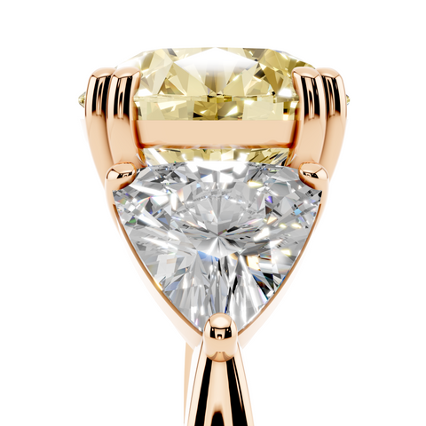 Rose gold Fancy Yellow Round cut Brilliant and Trilliant Diamond Three-Stone Ring