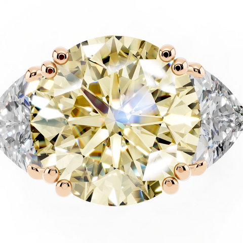 Rose gold Fancy Yellow Round cut Brilliant and Trilliant Diamond Three-Stone Ring
