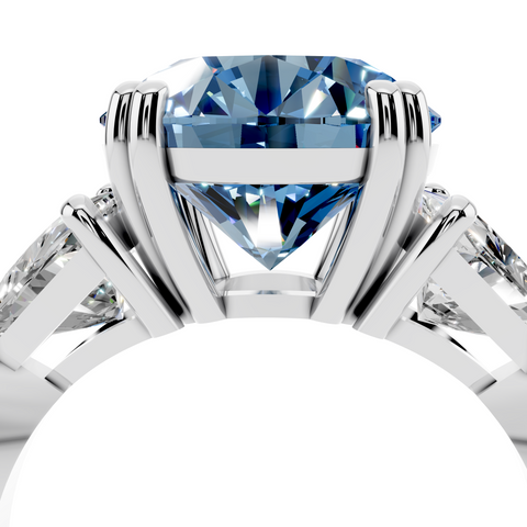 White gold Fancy Blue Round cut Brilliant and Trilliant Diamond Three-Stone Ring