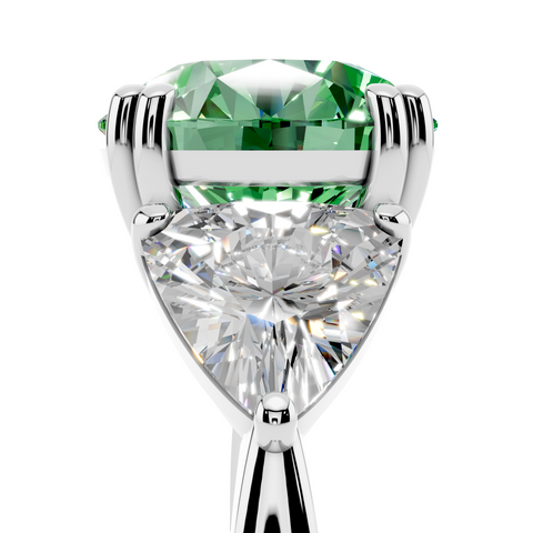 White gold Fancy Green Round cut Brilliant and Trilliant Diamond Three-Stone Ring