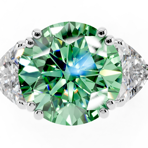 White gold Fancy Green Round cut Brilliant and Trilliant Diamond Three-Stone Ring