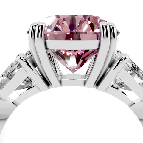 Platinum Fancy Pink Round cut Brilliant and Trilliant Diamond Three-Stone Ring