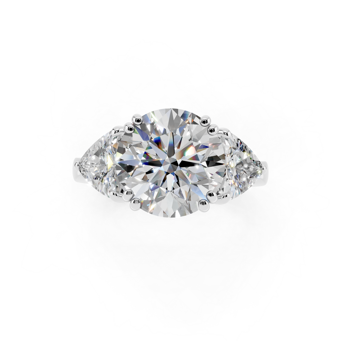 Platinum 4.06 Carat F VS1 Round Brilliant and Trilliant Diamond Three-Stone Ring