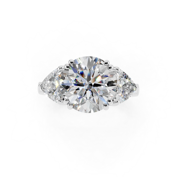 Platinum 4.06 Carat F VS1 Round Brilliant and Trilliant Diamond Three-Stone Ring