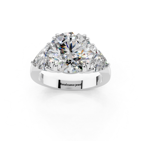 Silver Round Brilliant and Trilliant Diamond Three-Stone Ring