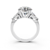 Platinum 4.06 Carat F VS1 Round Brilliant and Trilliant Diamond Three-Stone Ring