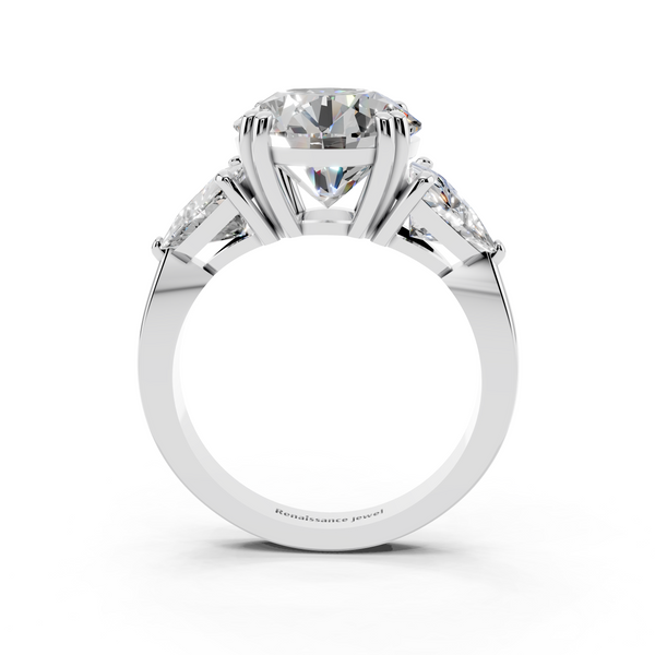 Platinum 4.06 Carat F VS1 Round Brilliant and Trilliant Diamond Three-Stone Ring
