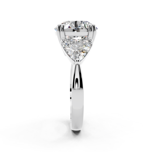 Platinum 4.06 Carat F VS1 Round Brilliant and Trilliant Diamond Three-Stone Ring