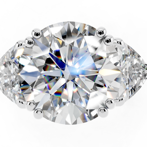 Silver Round Brilliant and Trilliant Diamond Three-Stone Ring