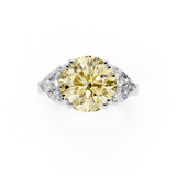 Platinum 3.12 Carat Yellow VVS2 Round Brilliant and Trilliant Diamond Three-Stone Ring