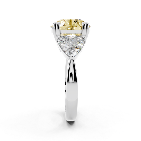 Platinum 3.12 Carat Yellow VVS2 Round Brilliant and Trilliant Diamond Three-Stone Ring