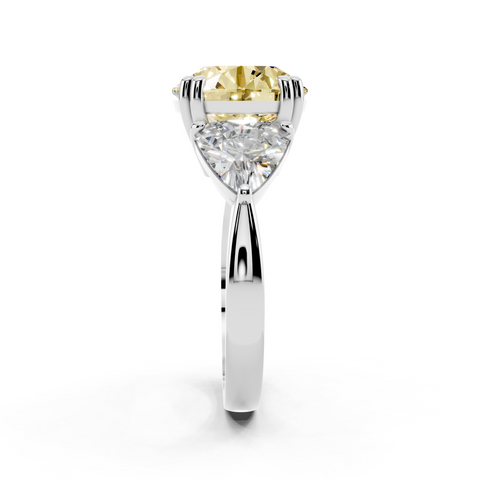Silver Fancy Yellow Round cut Brilliant and Trilliant Diamond Three-Stone Ring