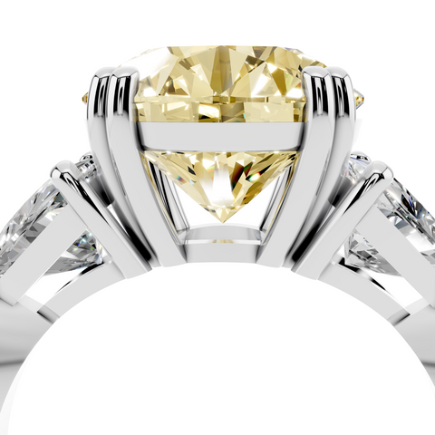 Platinum Fancy Yellow Round cut Brilliant and Trilliant Diamond Three-Stone Ring