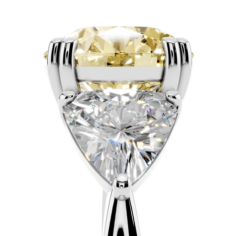 White gold Fancy Yellow Round cut Brilliant and Trilliant Diamond Three-Stone Ring