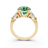 14K Yellow Gold 3.01 Carat Green VS1 Round Brilliant and Trilliant Diamond Three-Stone Ring