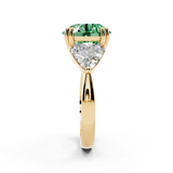 14K Yellow Gold 3.01 Carat Green VS1 Round Brilliant and Trilliant Diamond Three-Stone Ring
