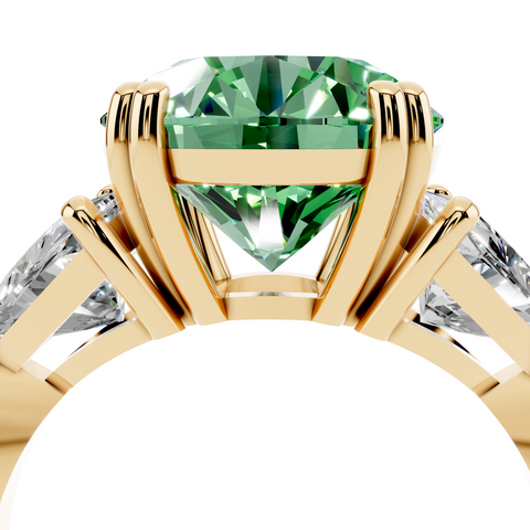 Yellow gold Fancy Green Round cut Brilliant and Trilliant Diamond Three-Stone Ring