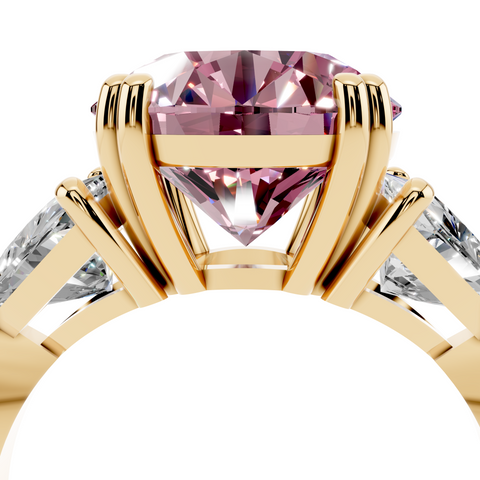 Yellow gold Fancy Pink Round cut Brilliant and Trilliant Diamond Three-Stone Ring