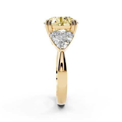 Yellow gold Fancy Yellow Round cut Brilliant and Trilliant Diamond Three-Stone Ring