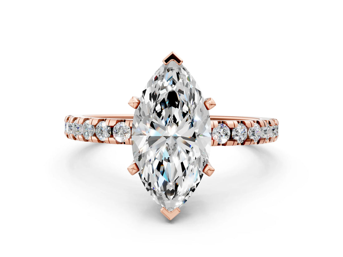 6 Carat Marquise Cut Rose gold Diamond Solitaire Ring with Round  Pavé Band and Four-Prong Setting_36