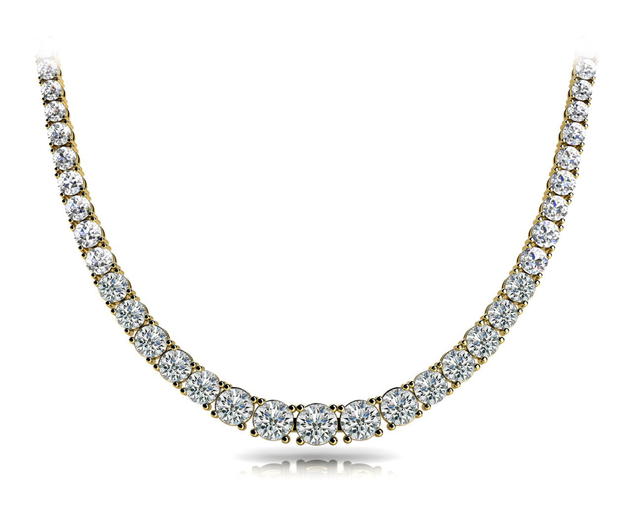 Yellow gold Round Diamond Tennis Necklace with Prong Setting 1