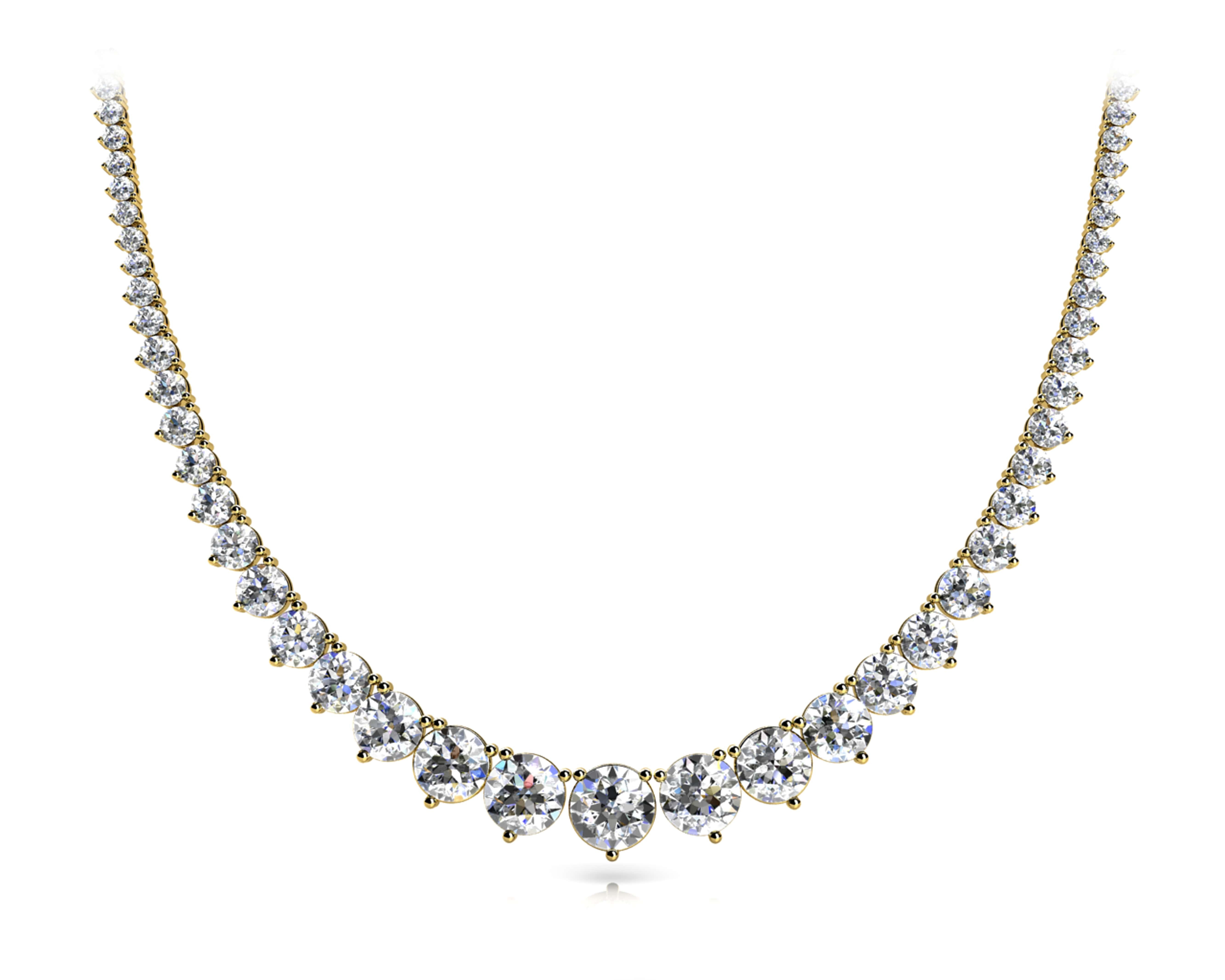 Yellow gold Round Brilliant Graduated Diamond Tennis Necklace with Four-Prong Setting 1