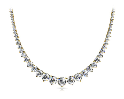 Yellow gold Round Brilliant Graduated Diamond Tennis Necklace with Four-Prong Setting 1