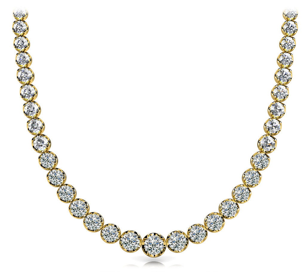 Yellow gold Round Brilliant Diamond Tennis Necklace with Prong Setting 1