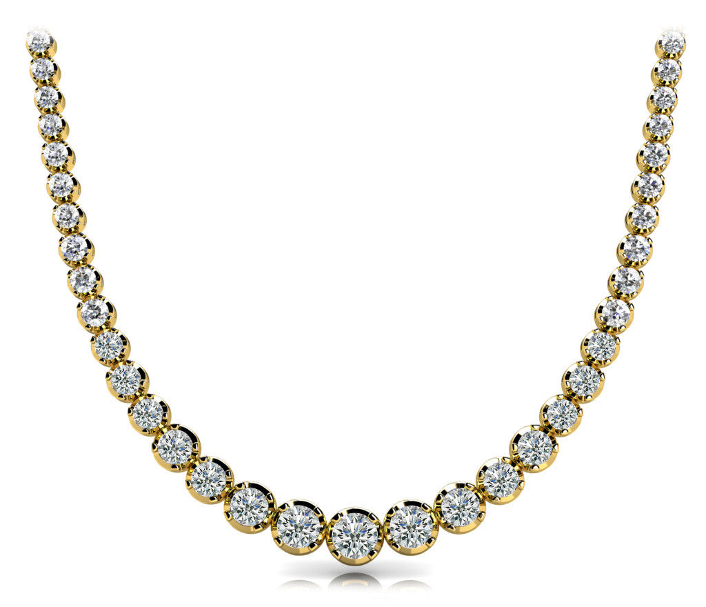 Yellow gold Round Diamond Tennis Necklace with Bezel Setting and Prong Setting 1