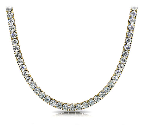 10K Yellow Gold Round Diamond Tennis Necklace with Four-Prong Setting
